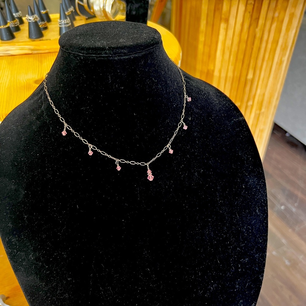 Pink topaz sterling silver necklace - vintage